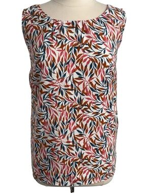 Lands' End Women's 100% Linen Sleeveless Tank Top Multi-Colored Leaf Print Sz 1X